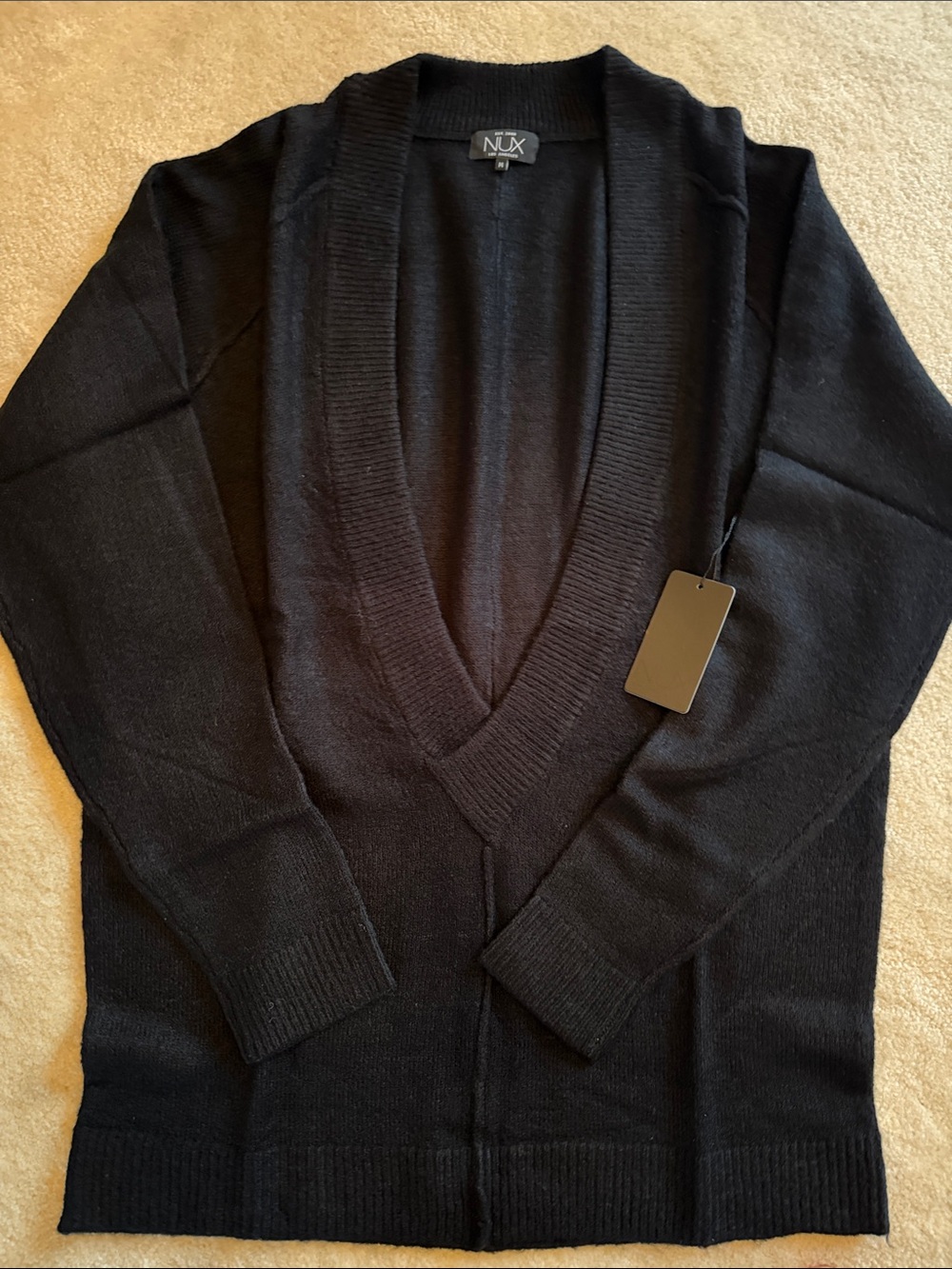 NUX Black Deep V-Neck Lightweight Sweater